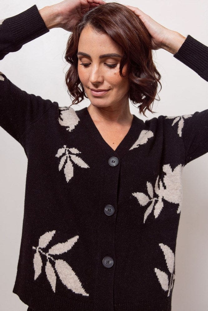 Load image into Gallery viewer, See Saw Womens Australian Wool/Nylon/Acrylic V Neck Floral Cardi - Black
