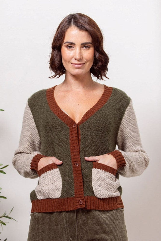 See Saw Womens Australian Wool/Nylon/Acrylic Spliced Moss Stitch Cardigan