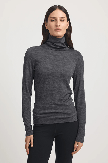 Toorallie Womens Turtle Neck Merino Tee - Charcoal