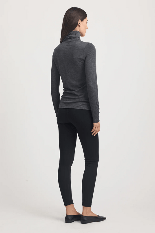 Toorallie Womens Turtle Neck Merino Tee - Charcoal