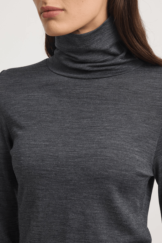 Toorallie Womens Turtle Neck Merino Tee - Charcoal