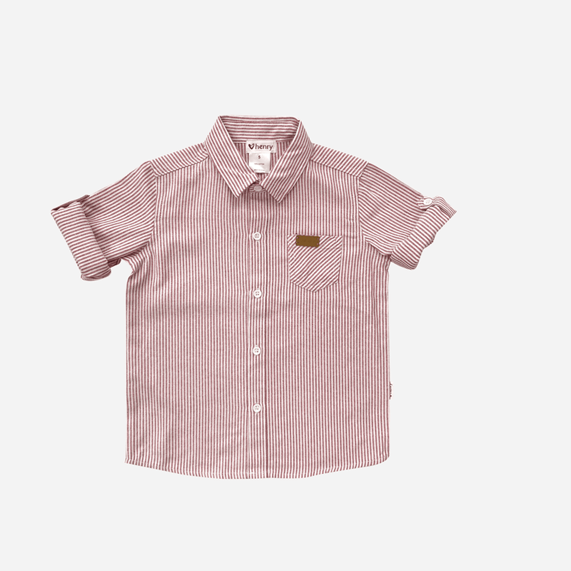 Load image into Gallery viewer, Love Henry Boys Dress Shirt - Red Pinstripe
