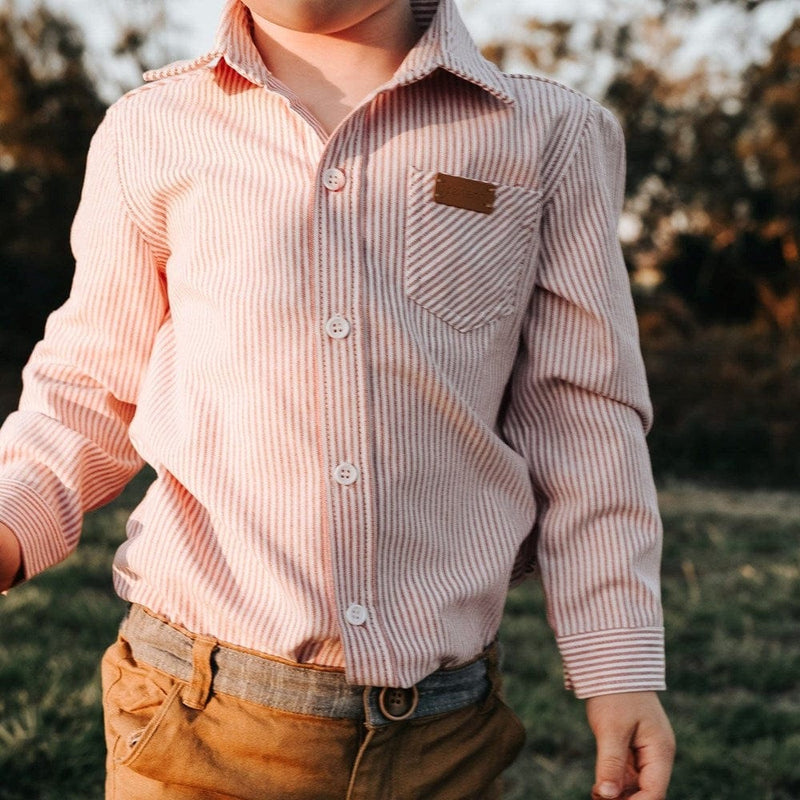 Load image into Gallery viewer, Love Henry Boys Dress Shirt - Red Pinstripe
