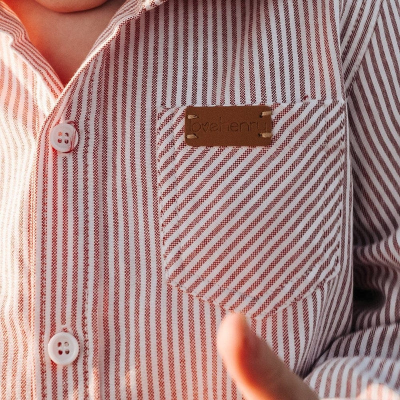 Load image into Gallery viewer, Love Henry Boys Dress Shirt - Red Pinstripe
