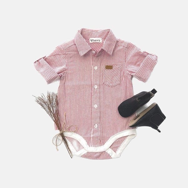 Load image into Gallery viewer, Love Henry Baby Boys Dress Shirt Romper - Red Pinstripe
