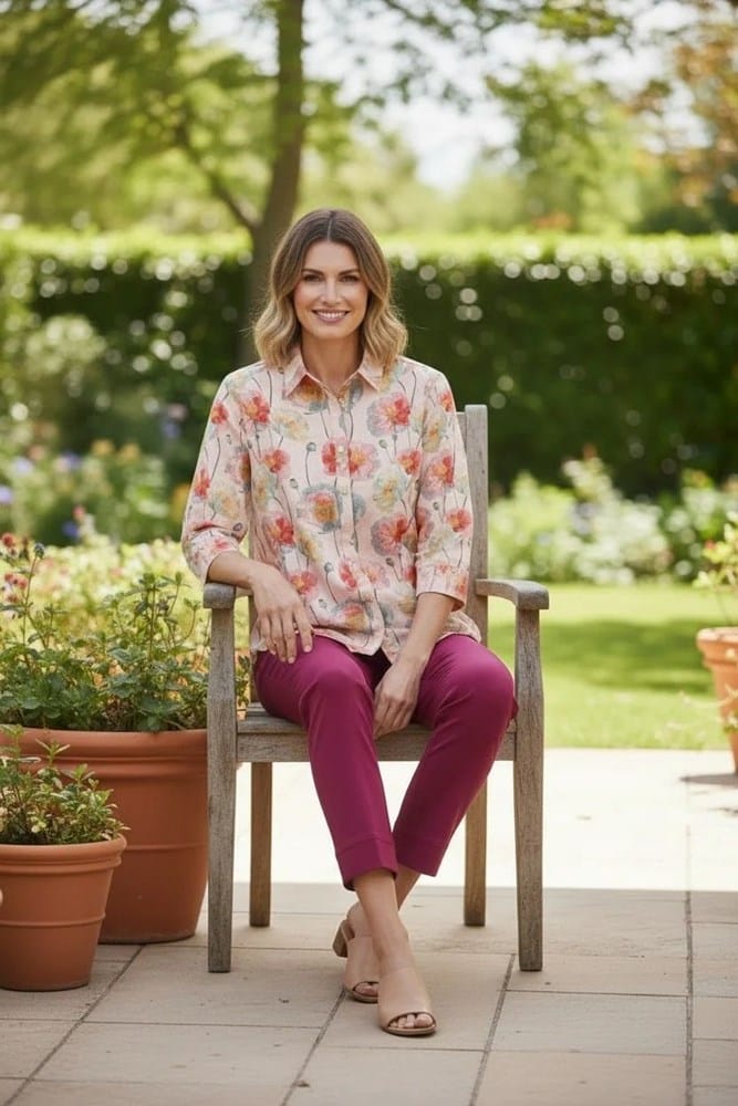 Load image into Gallery viewer, Equinox Womens Poppy Print 3/4 Sleeve Shirt
