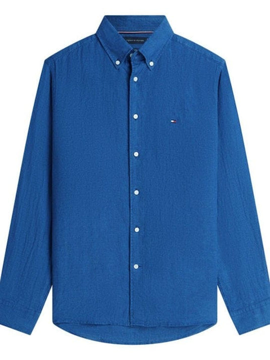 Tommy Hilfiger Mens Pigment Died Linen Shirt - Blue Jean