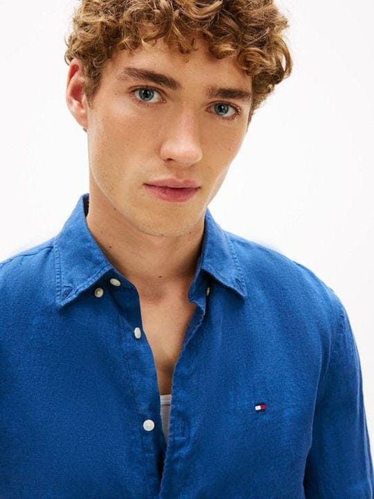 Load image into Gallery viewer, Tommy Hilfiger Mens Pigment Died Linen Shirt - Blue Jean
