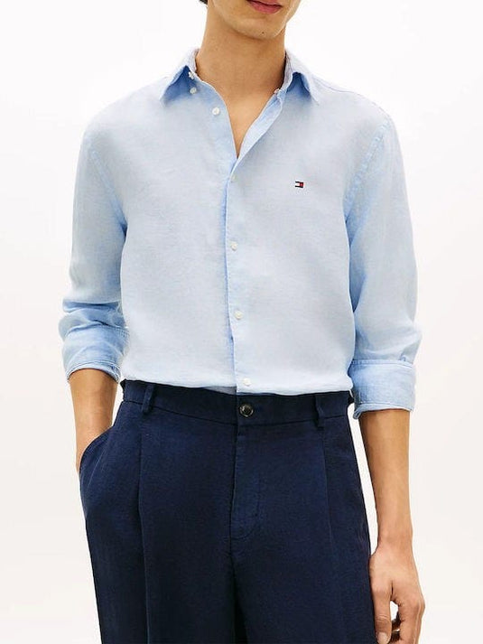 Tommy Hilfiger Mens Pigment Died Linen Shirt - Breezy Blue