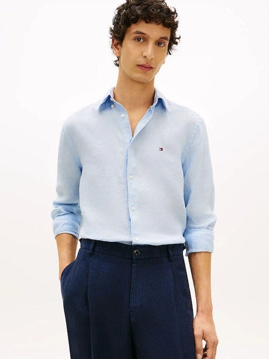 Tommy Hilfiger Mens Pigment Died Linen Shirt - Breezy Blue