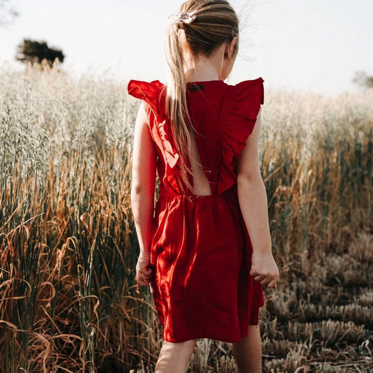 Love Henry Girls Florence Dress - Red Linen