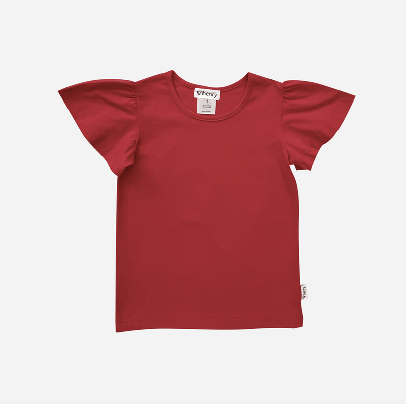 Load image into Gallery viewer, Love Henry Girls Frill Sleeve Top - Red
