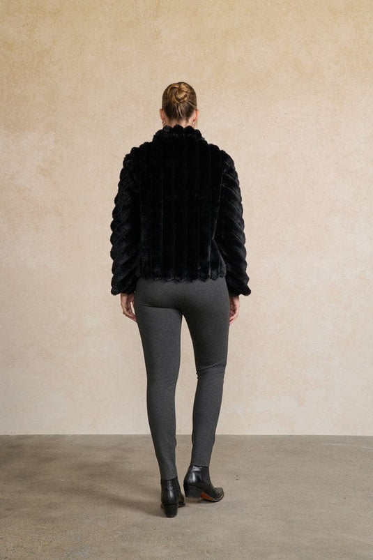 Holmes & Fallon Womens Faux Fur Panel Jacket - Onyx