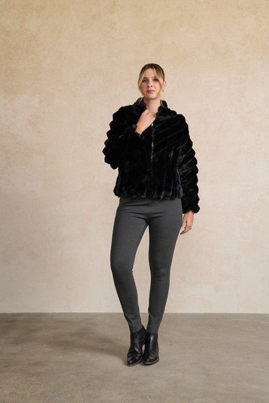 Holmes & Fallon Womens Faux Fur Panel Jacket - Onyx