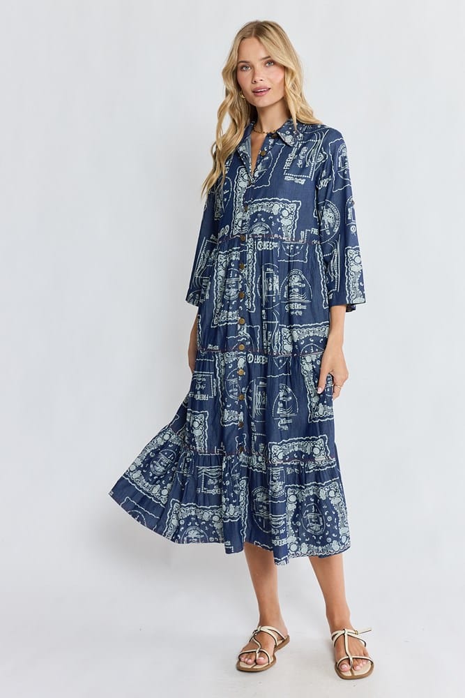 Load image into Gallery viewer, Ibisa Womens Dakota Midi Dress - Denim
