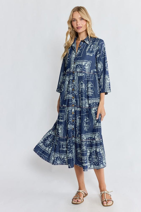 Ibisa Womens Dakota Midi Dress - Denim