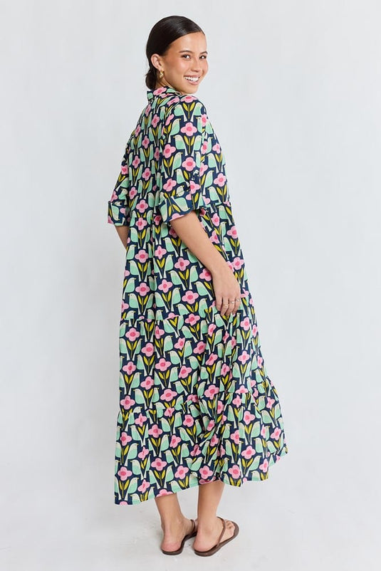 Ibisa Womens Maya Midi Dress - Navy