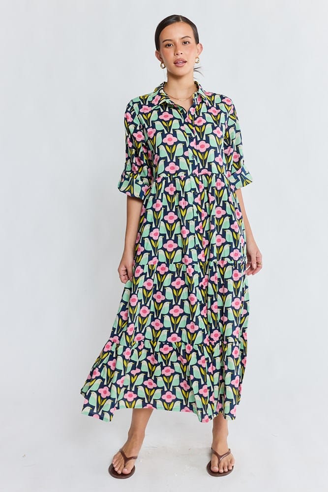 Load image into Gallery viewer, Ibisa Womens Maya Midi Dress - Navy

