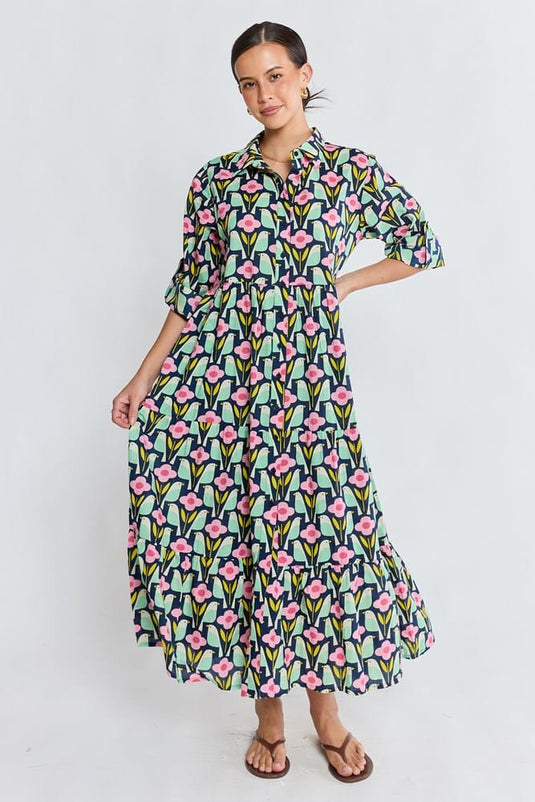 Ibisa Womens Maya Midi Dress - Navy