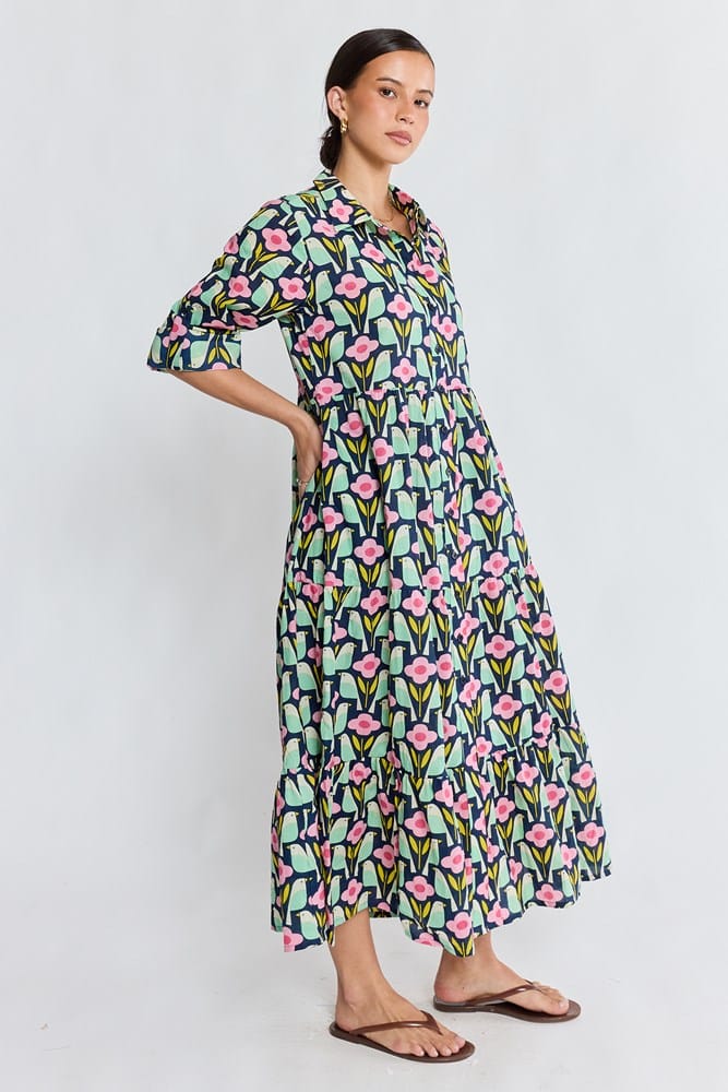 Load image into Gallery viewer, Ibisa Womens Maya Midi Dress - Navy
