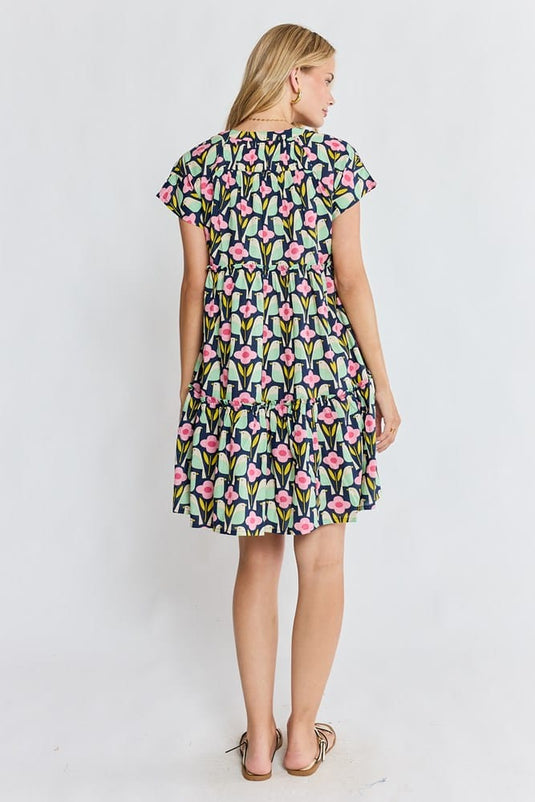 Ibisa Womens Maya Tiered Dress - Navy