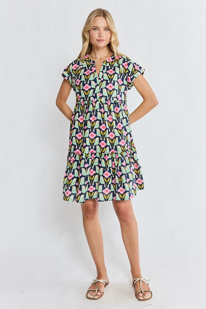 Load image into Gallery viewer, Ibisa Womens Maya Tiered Dress - Navy
