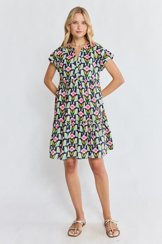 Ibisa Womens Maya Tiered Dress - Navy