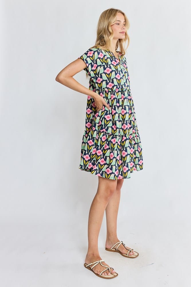 Load image into Gallery viewer, Ibisa Womens Maya Tiered Dress - Navy
