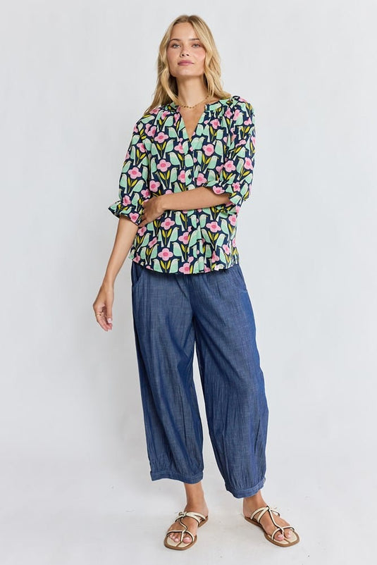 Ibisa Womens May Top - Navy