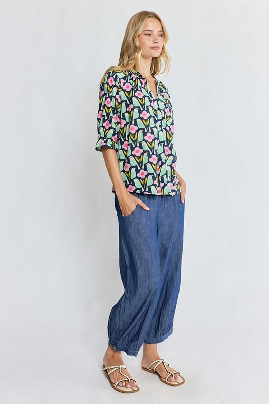 Ibisa Womens May Top - Navy
