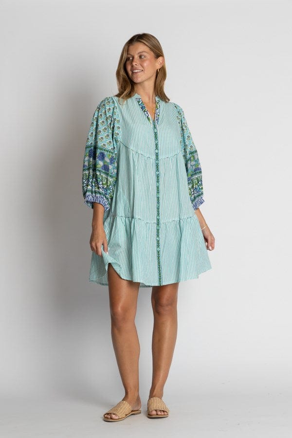 Load image into Gallery viewer, Ibisa Womens Mississippi Button Dress - Lagoon
