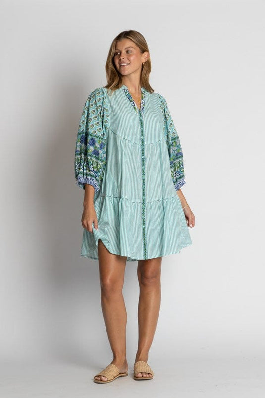 Ibisa Womens Mississippi Button Dress - Lagoon