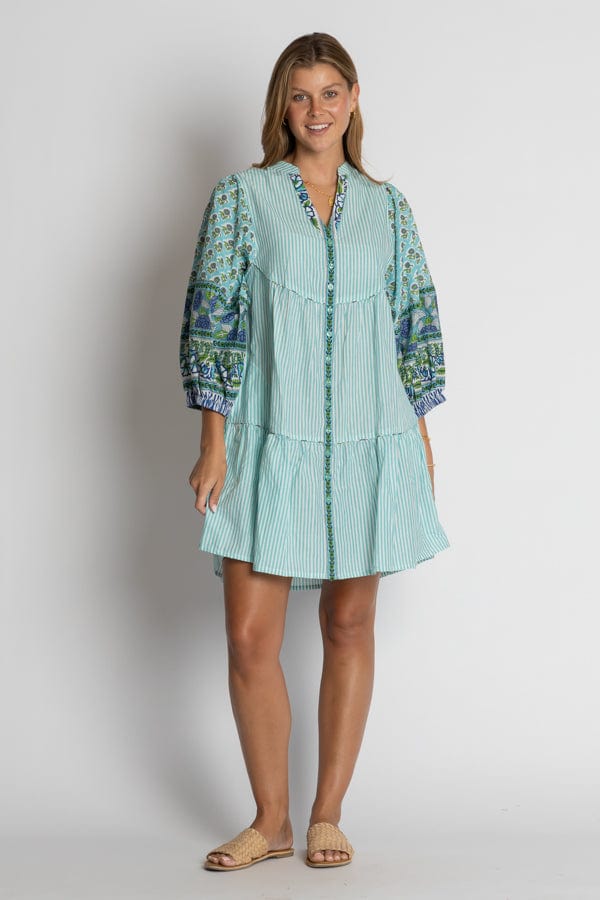 Load image into Gallery viewer, Ibisa Womens Mississippi Button Dress - Lagoon
