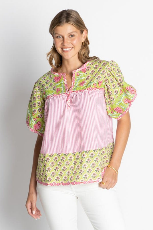 Ibisa Womens Mississippi Ruffle Top - Melon