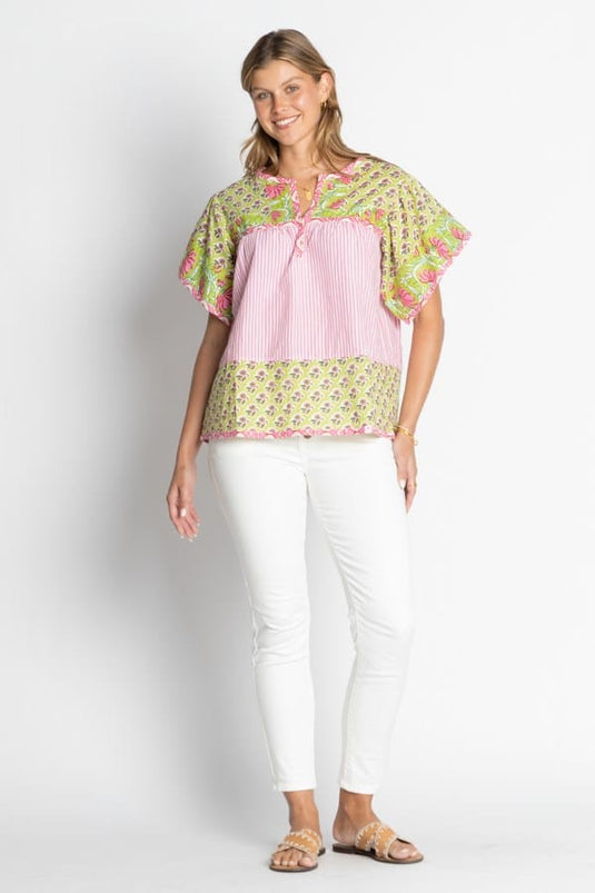 Ibisa Womens Mississippi Ruffle Top - Melon