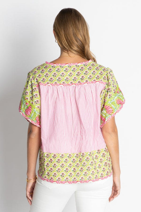 Ibisa Womens Mississippi Ruffle Top - Melon