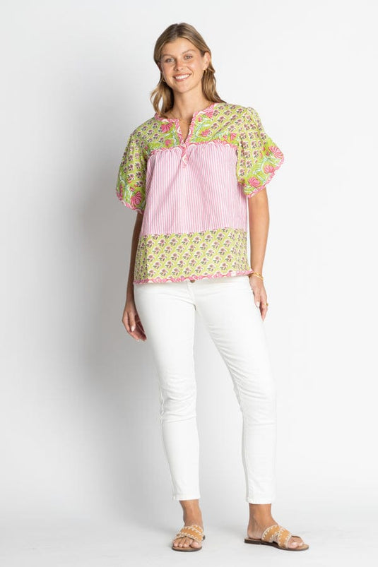 Ibisa Womens Mississippi Ruffle Top - Melon