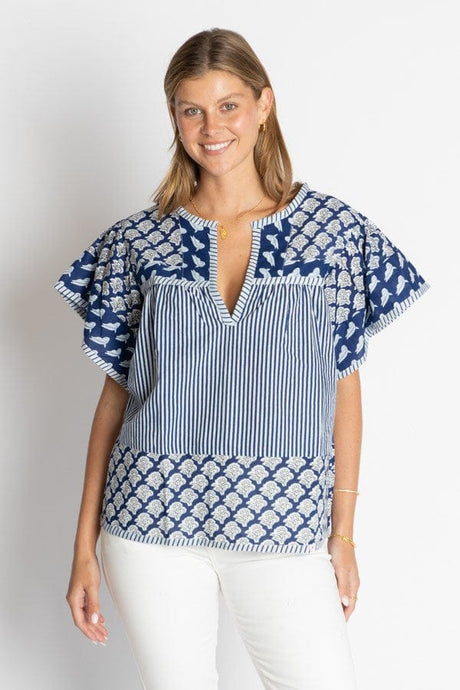 Ibisa Womens Mississippi Ruffle Top - Navy