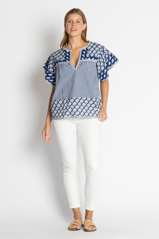 Ibisa Womens Mississippi Ruffle Top - Navy