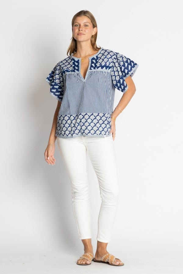 Load image into Gallery viewer, Ibisa Womens Mississippi Ruffle Top - Navy
