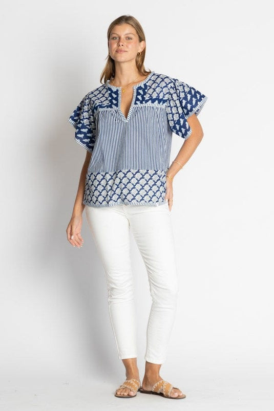 Ibisa Womens Mississippi Ruffle Top - Navy