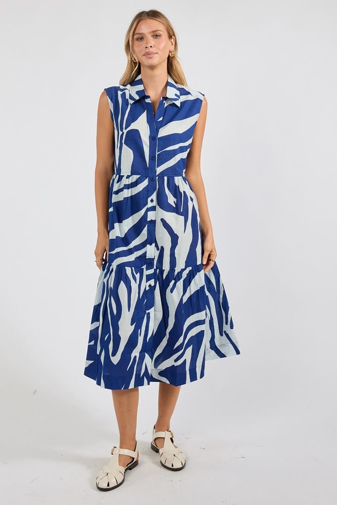 Load image into Gallery viewer, Ibisa Womens Zephyr Midi Dress - Navy
