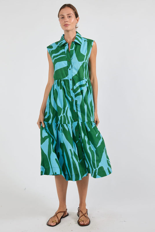 Ibisa Womens Zephyr Midi Dress - Sea