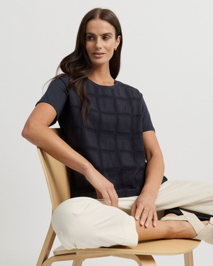 Load image into Gallery viewer, Yarra Trail Womens Lacet Short Sleeve Tee - Navy
