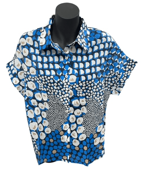 Load image into Gallery viewer, Jillian Womens Lapis Print Short Sleeve Shirt
