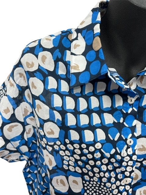 Load image into Gallery viewer, Jillian Womens Lapis Print Short Sleeve Shirt
