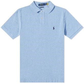 Ralph Lauren Men Custom Slim Fit Mesh Polo Shirt - Light Blue/Navy