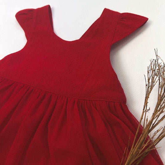 Love Henry Baby Girls Lottie Dress - Red Linen