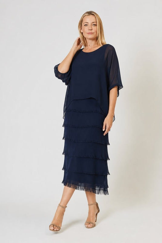 La Strada Womens Multi Layers Dress - Navy