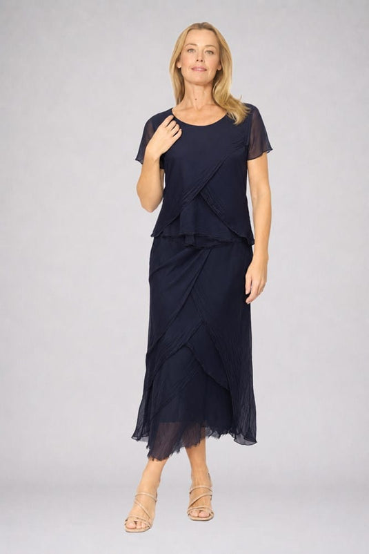 La Strada Womens Bias Layers Top - Navy